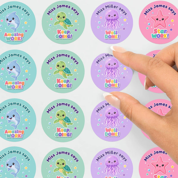 Personalised Ocean Animal Reward Stickers for Teachers | Cute Classroom Praise Labels