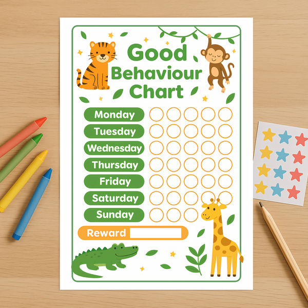 Jungle Animal Good Behaviour Chart for Kids – Printable (A4)