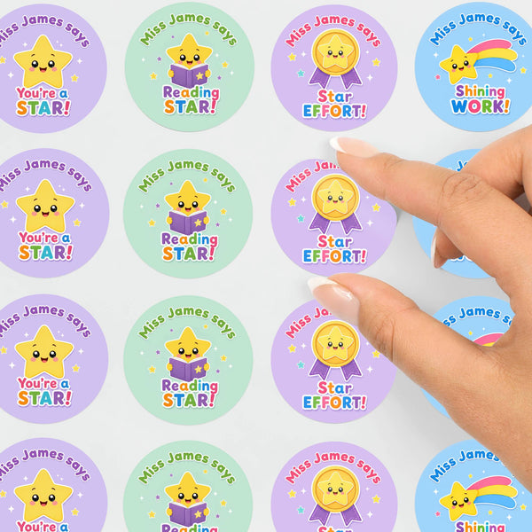 Personalised Star Reward Stickers for Teachers | Cute Classroom Praise Labels