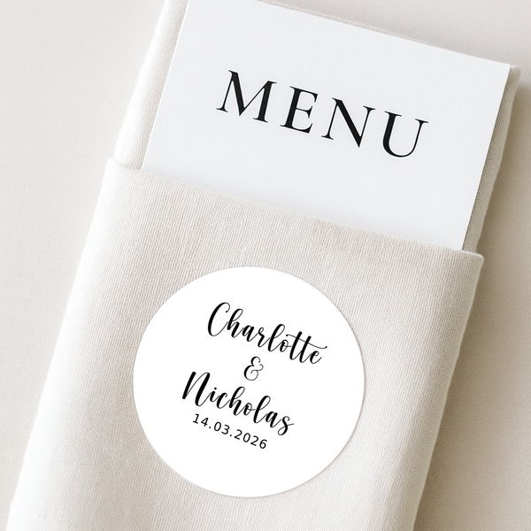 Personalised Wedding Stickers – Custom Names & Date Labels