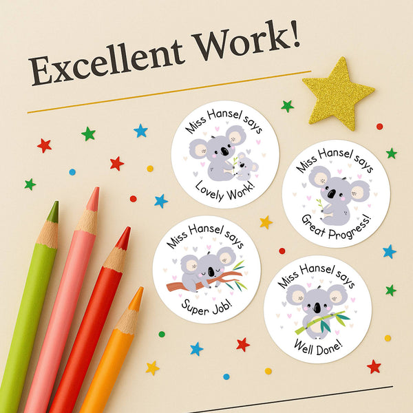 Personalised Koala Teacher Reward Stickers Labels Kids