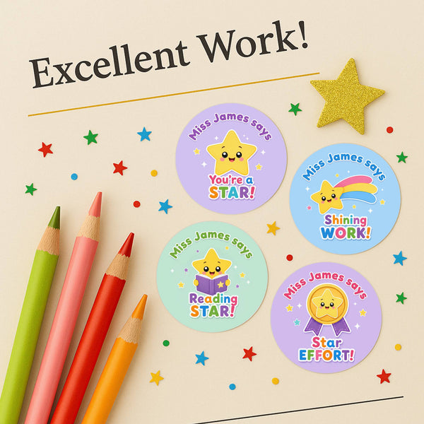 Personalised Star Reward Stickers for Teachers | Cute Classroom Praise Labels