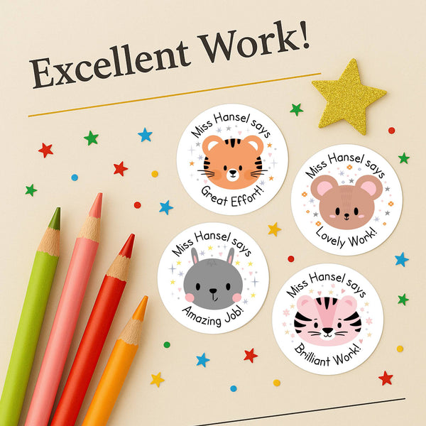 Personalised Woodland Animal Teacher Reward Stickers