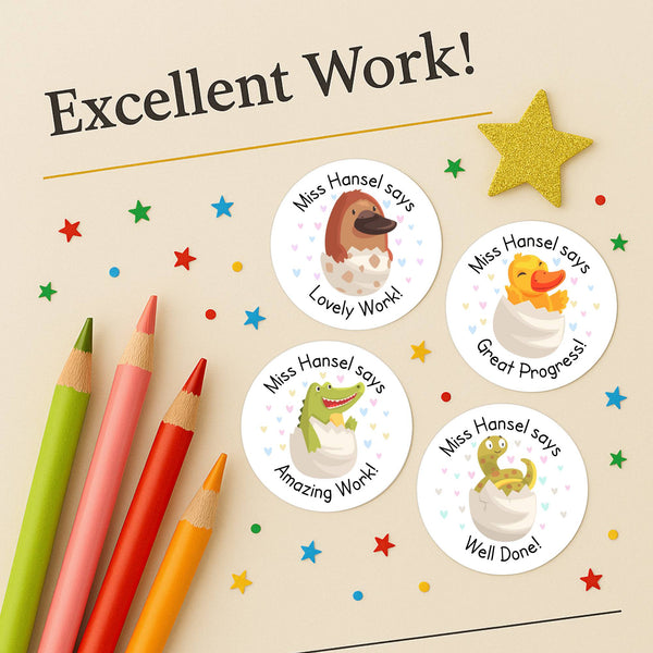 Personalised Hatching Baby Animals Teacher Reward Stickers Labels