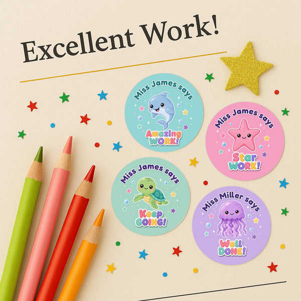 Personalised Ocean Animal Reward Stickers for Teachers | Cute Classroom Praise Labels
