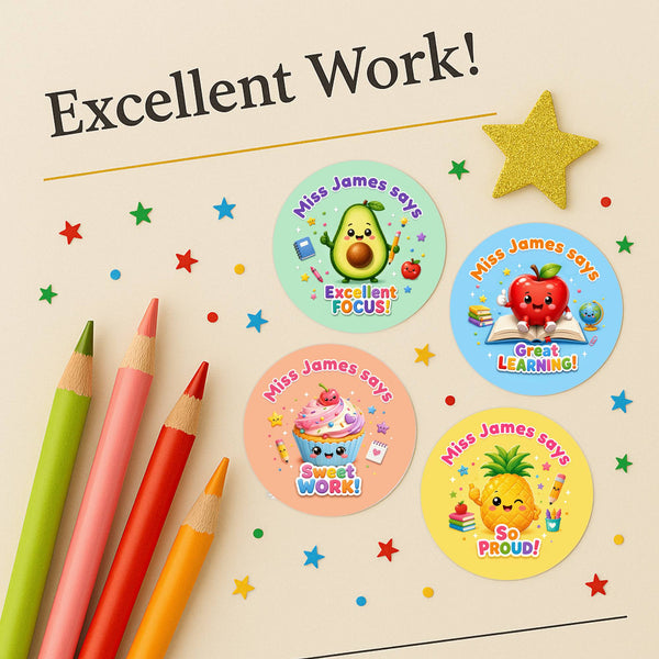 Personalised Fruit Food Reward Stickers for Teachers | Cute Classroom Praise Labels
