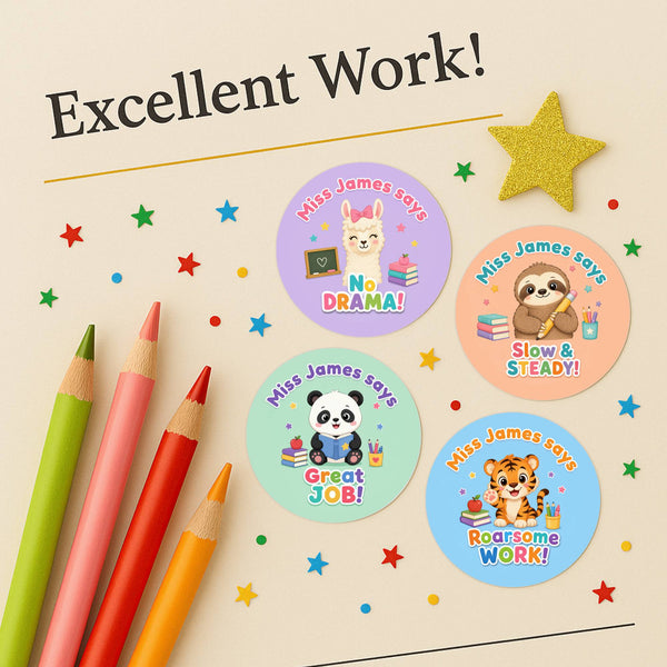 Personalised Animal Reward Stickers for Teachers | Cute Classroom Praise Labels