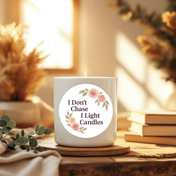 “I Don’t Chase, I Light Candles” (Floral Edition) Sticker Labels