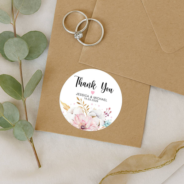 Personalised Thank You Wedding Stickers – Blush Floral Design