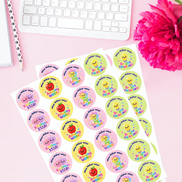 Personalised Bright Classroom Reward Stickers for Teachers | Colourful Praise Labels