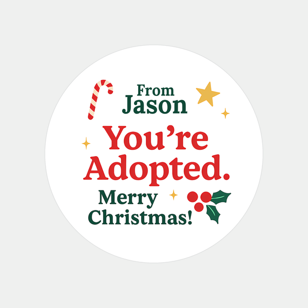 Personalised You’re Adopted. Merry Christmas! Stickers Labels