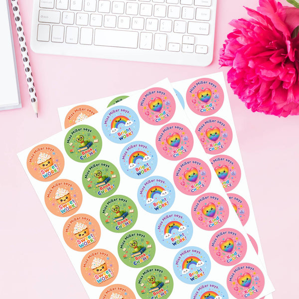 Personalised Bright Reward Stickers for Teachers | Colourful Classroom Praise Labels