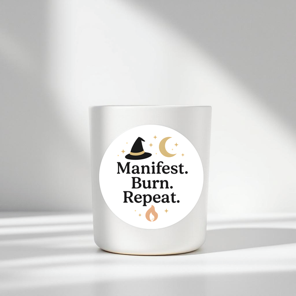 “Manifest. Burn. Repeat.” (Gold Edition) Candle Label Stickers