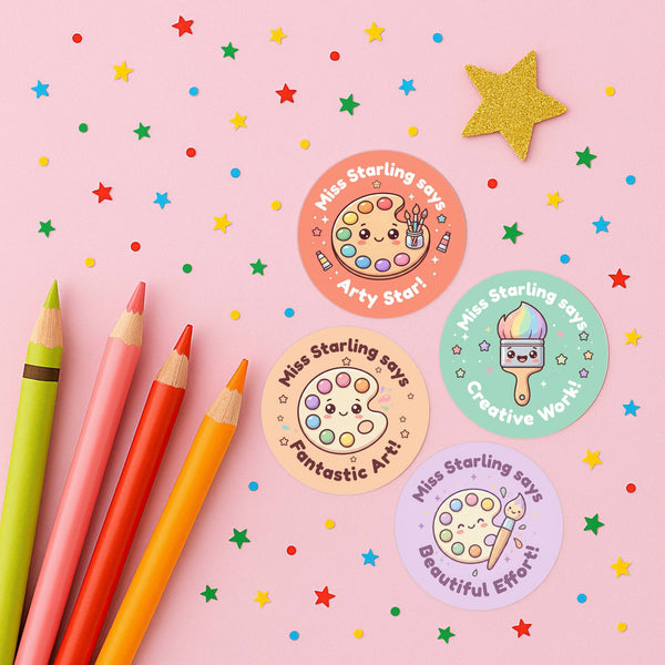 Personalised Art Reward Stickers for Teachers | Creative Classroom Praise Labels
