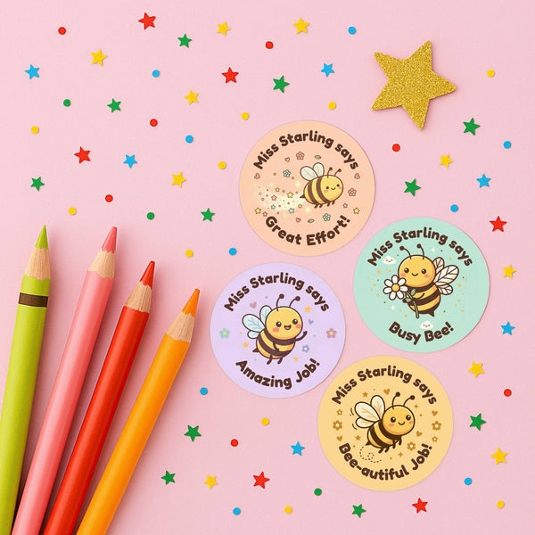 Personalised Bee Reward Stickers for Teachers | Cute Classroom Praise Labels