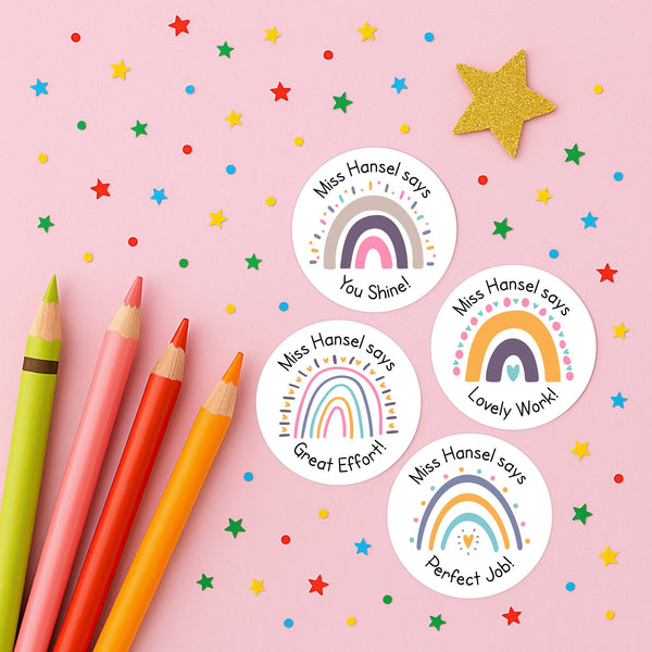 Personalised Teacher Reward Stickers Pastel Rainbow Set