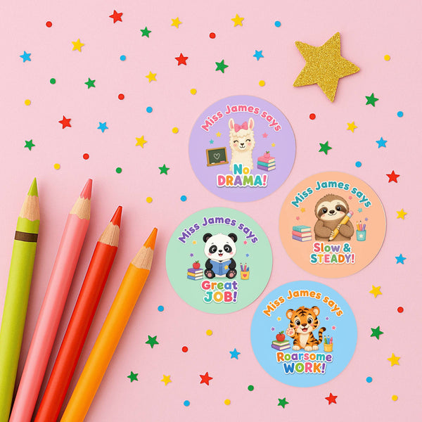 Personalised Animal Reward Stickers for Teachers | Cute Classroom Praise Labels