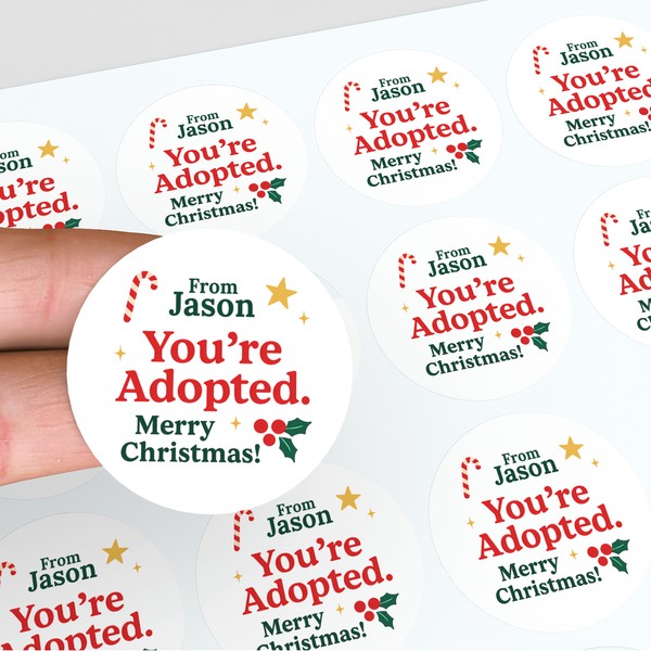 Personalised You’re Adopted. Merry Christmas! Stickers Labels