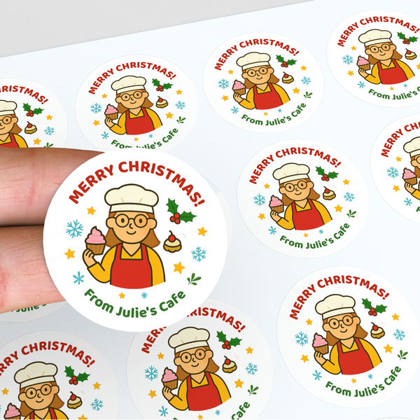Personalised Christmas Stickers for Bakeries & Cafes
