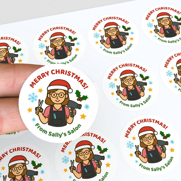 Personalised Christmas Stickers for Hairdressers & Salons