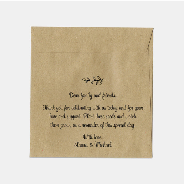 Personalised Wedding Seed Packet Favours | Kraft Press & Seal Envelopes | Names & Date | 70% Recycled (Copy) - Sticksy Prints Australia