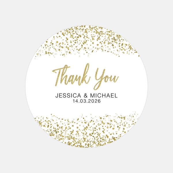 Personalised Gold Glitter Thank You Wedding Stickers