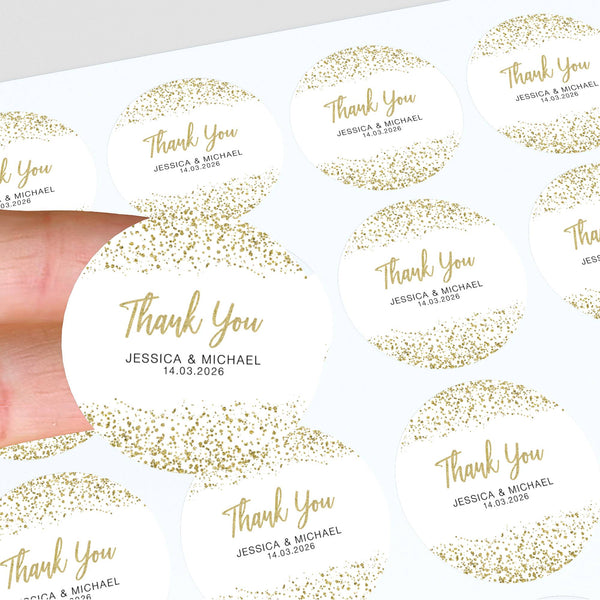 Personalised Gold Glitter Thank You Wedding Stickers