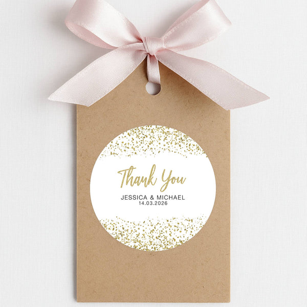 Personalised Gold Glitter Thank You Wedding Stickers