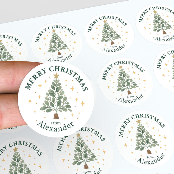 Eucalyptus Christmas Tree Stickers Custom Name Labels