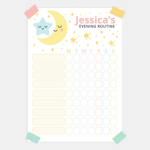 Evening Routine Chart – Editable Name & Title (A4 A3 & US Letter)
