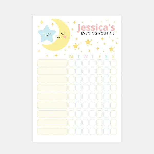 Evening Routine Chart – Editable Name & Title (A4, A3 & US Letter) - Sticksy Prints Australia
