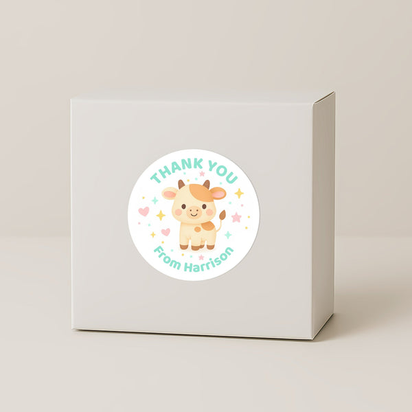 Farm Animal Thank You Stickers – Horse Sheep Chick & Cow | Personalised Party Favour Labels