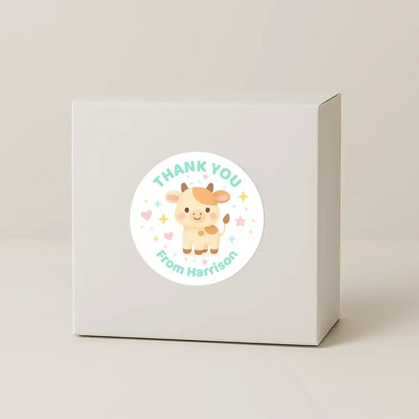 Farm Animal Thank You Stickers – Horse, Sheep, Chick & Cow | Personalised Party Favour Labels - Sticksy Prints Australia
