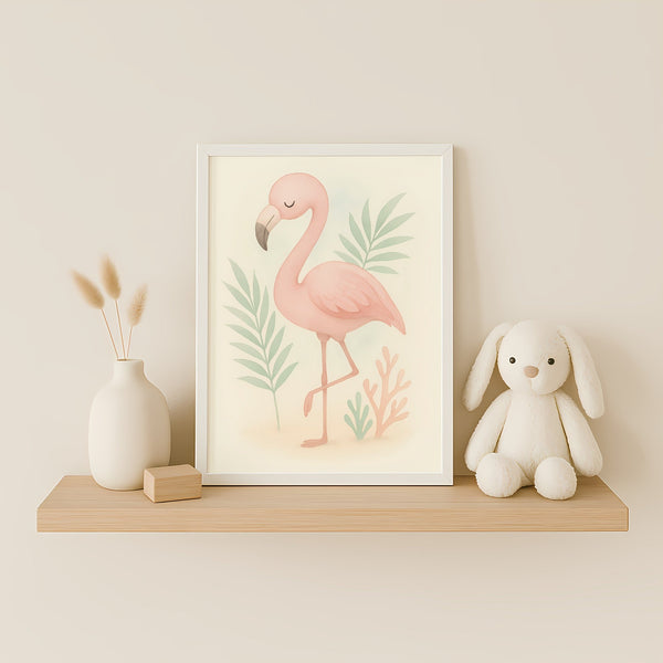 Flamingo Nursery Wall Art Print | Tropical Animal Watercolour | Digital Download