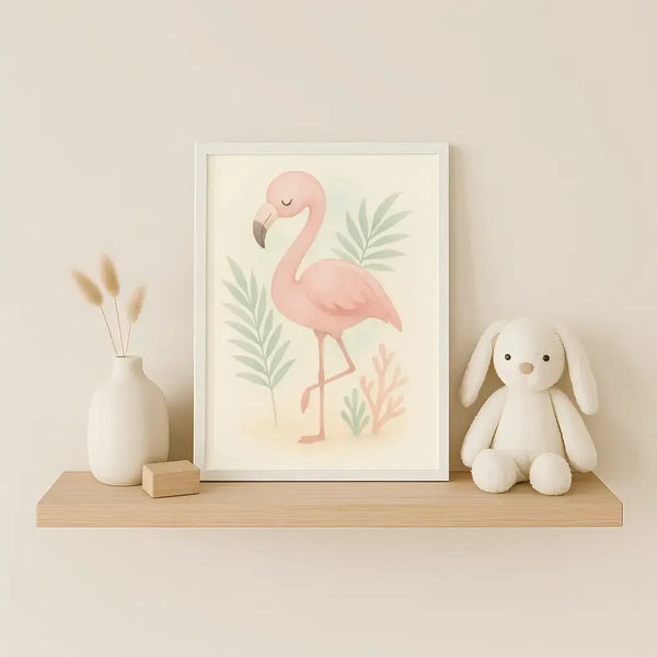 Flamingo Nursery Wall Art Print | Tropical Animal Watercolour | Digital Download - Sticksy Prints Australia