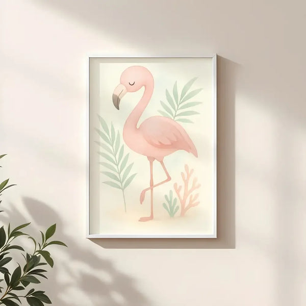 Flamingo Nursery Wall Art Print | Tropical Animal Watercolour | Digital Download - Sticksy Prints Australia