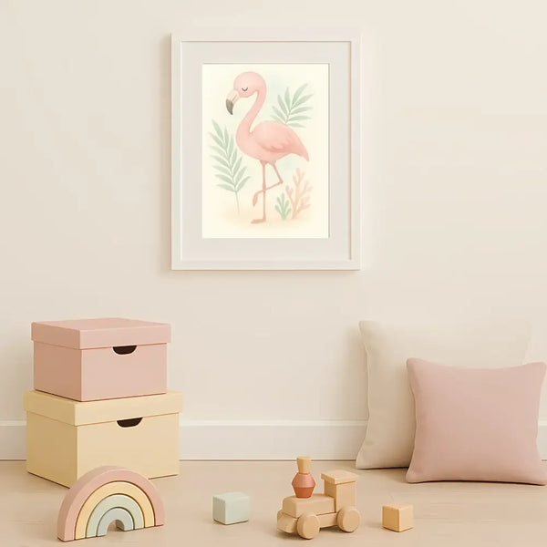 Flamingo Nursery Wall Art Print | Tropical Animal Watercolour | Digital Download - Sticksy Prints Australia
