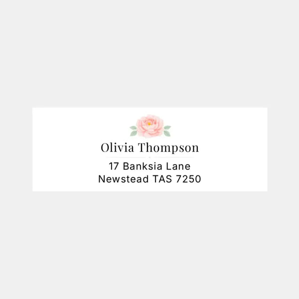 Floral Peony Personalised Address Labels 70 × 25 mm | Blush Wedding Return Address Stickers - Sticksy Prints Australia