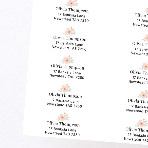 Floral Personalised Address Labels 75 × 25 mm | Blush Flower Return Address Stickers | 33 per Sheet