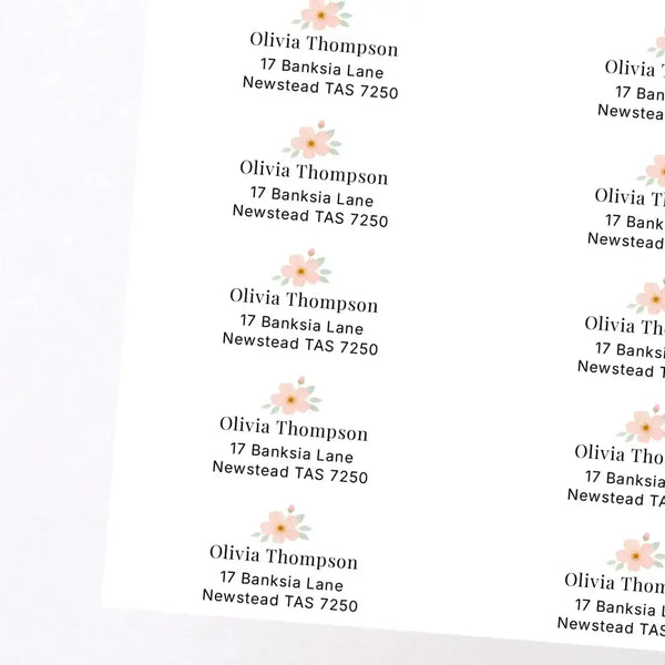 Floral Personalised Address Labels 70 × 25 mm | Blush Flower Return Address Stickers - Sticksy Prints Australia