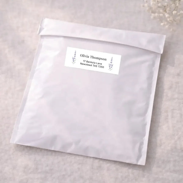 Floral Personalised Address Labels 70 × 25 mm | Lavender Return Address Stickers - Sticksy Prints Australia