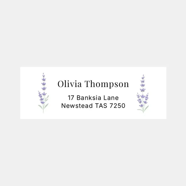 Floral Personalised Address Labels 70 × 25 mm | Lavender Return Address Stickers - Sticksy Prints Australia