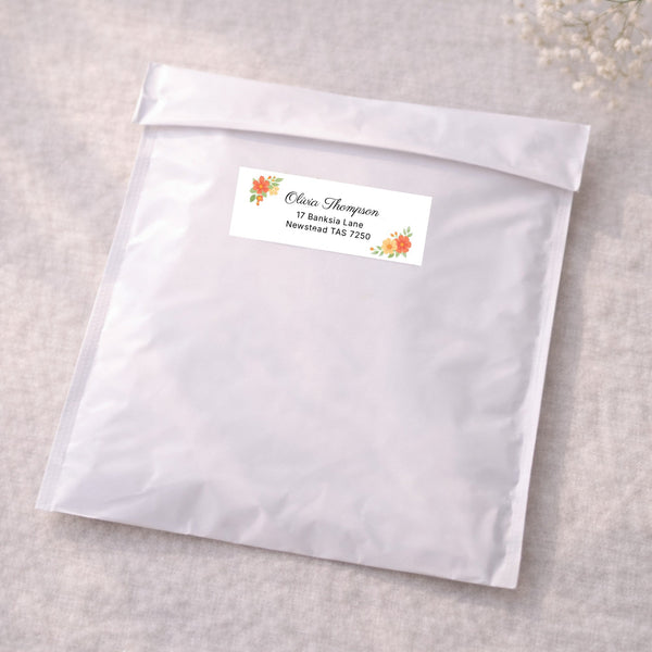 Floral Script Address Labels 70 × 25 mm | Personalised Return Address Stickers