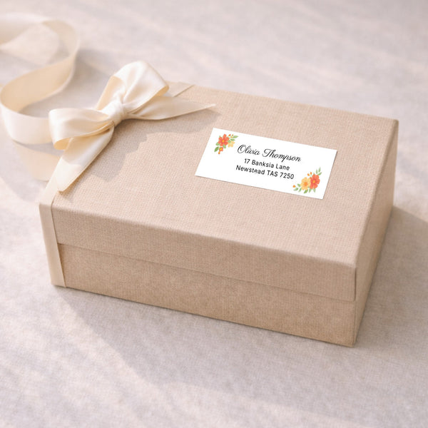 Floral Script Address Labels 70 × 25 mm | Personalised Return Address Stickers