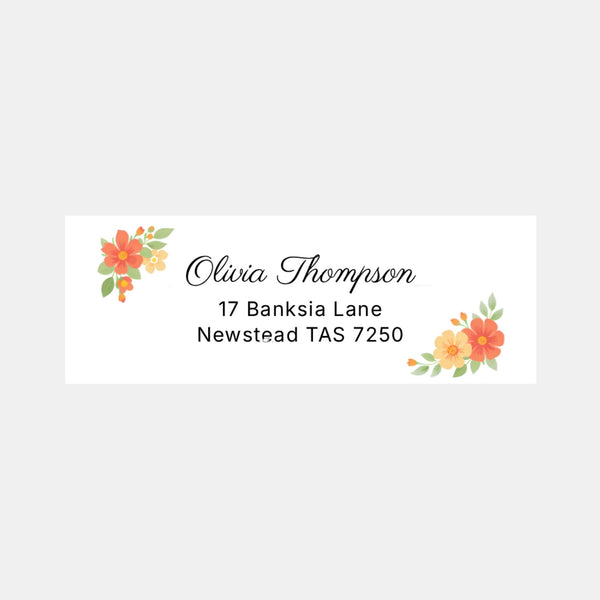 Floral Script Address Labels 70 × 25 mm | Personalised Return Address Stickers