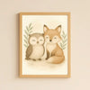 Fox and Owl Nursery Wall Art Print | Woodland Animal Watercolour | Digital Download - Sticksy Prints Australia