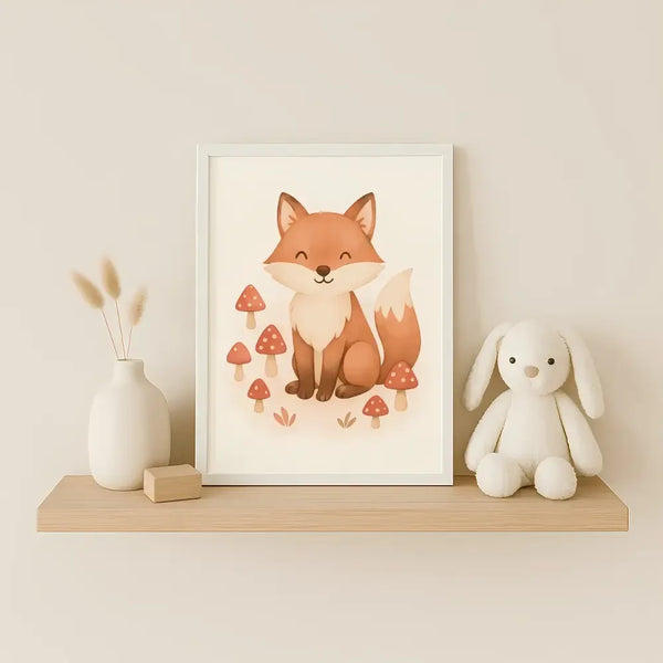 Fox Nursery Wall Art Print – Woodland Animal Watercolour (Digital Download) - Sticksy Prints Australia