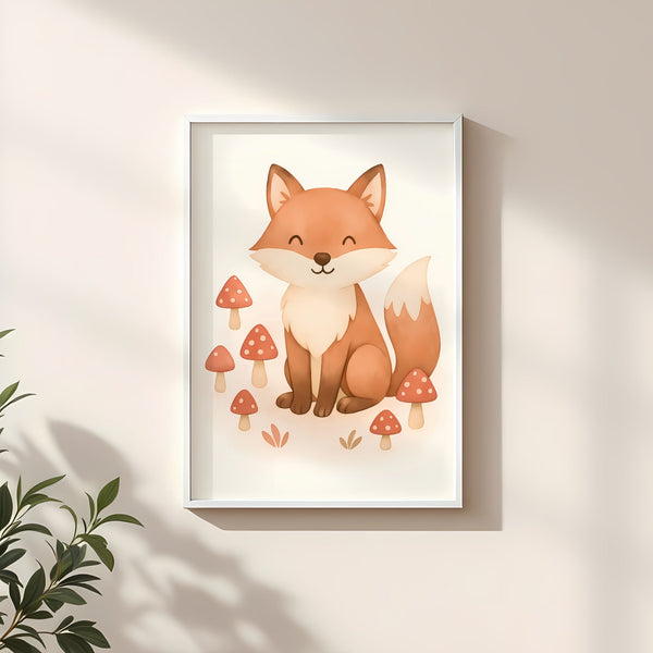 Fox Nursery Wall Art Print – Woodland Animal Watercolour (Digital Download)