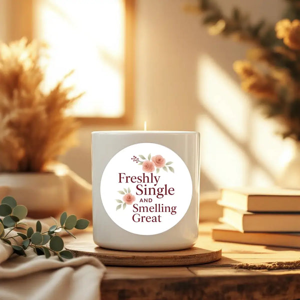 “Freshly Single and Smelling Great” Candle Label Stickers