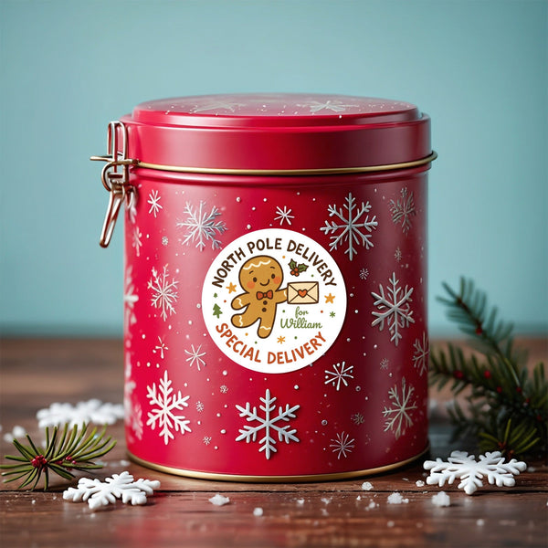Gingerbread Personalised Christmas Stickers – North Pole Delivery Label